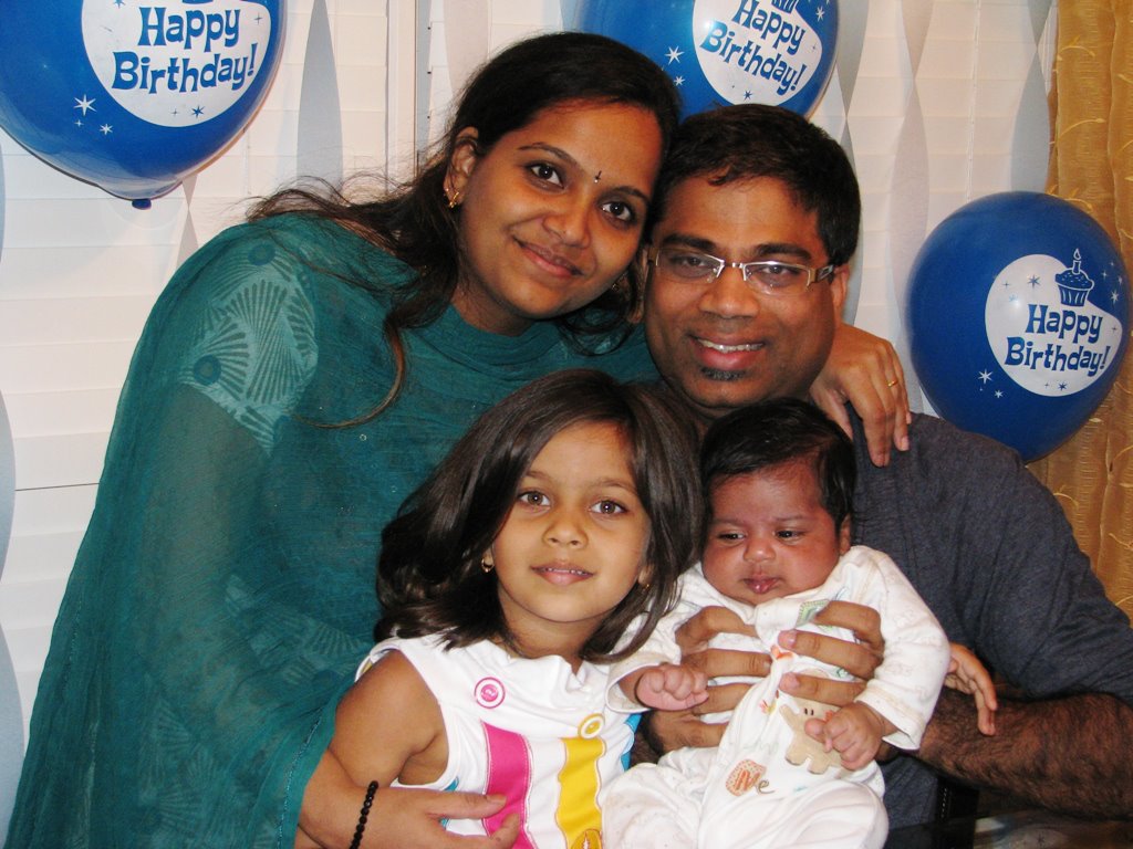 Bachi and Harini with young Ruthika and newborn Rithvik